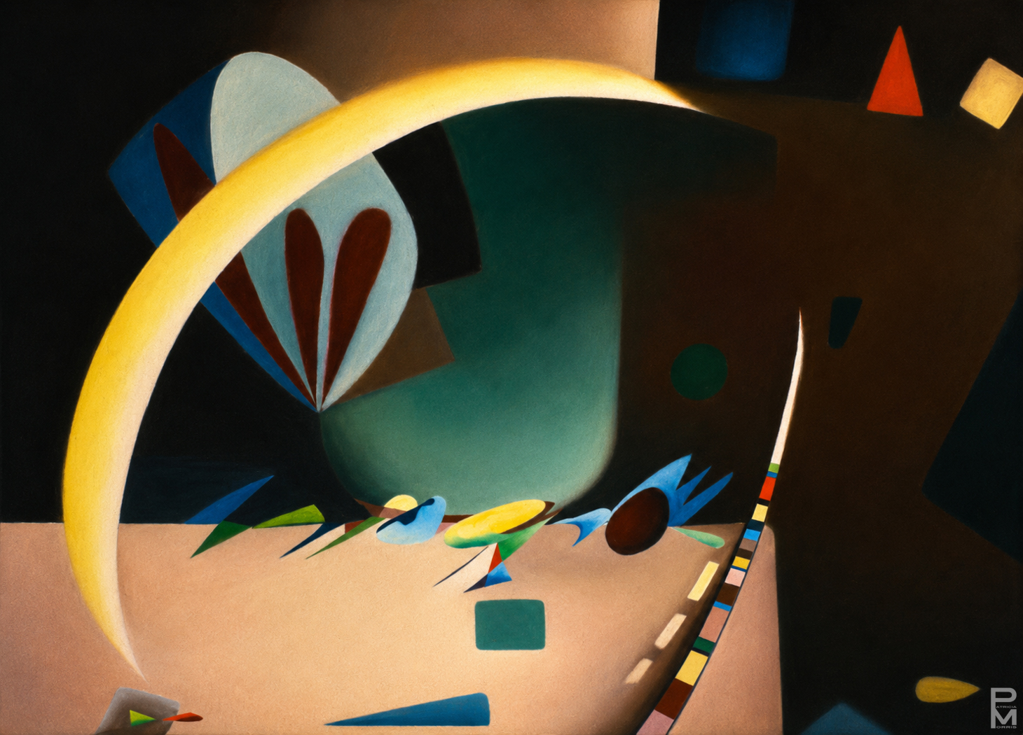 Abstract oil painting inspired by the music, The Darkly Splendid Earth: The Lonely Traveler, by R. Murray Schafer